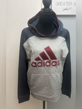 adidas Youth Hooded Crewneck Sweatshirt in Gray& Maroon